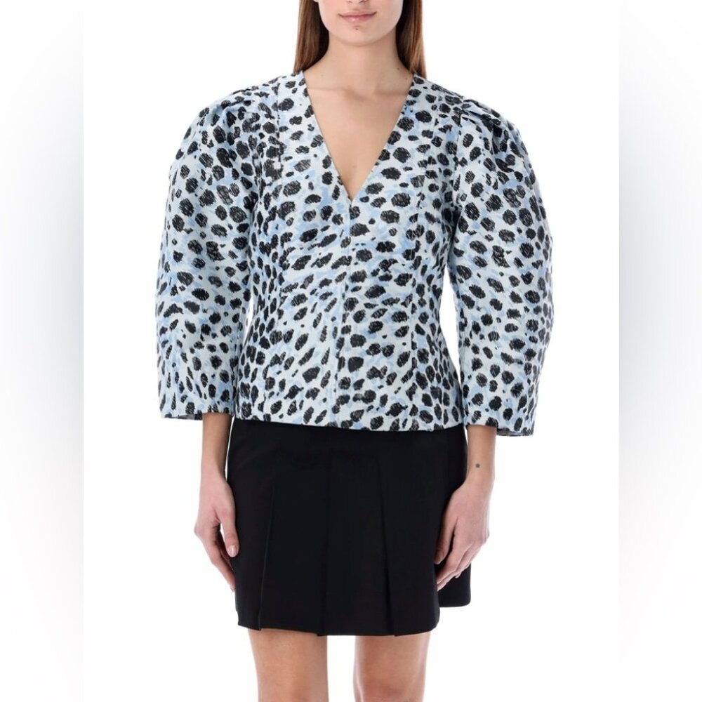 NWT Ganni Crispy Jacquard V-Neck Blouse